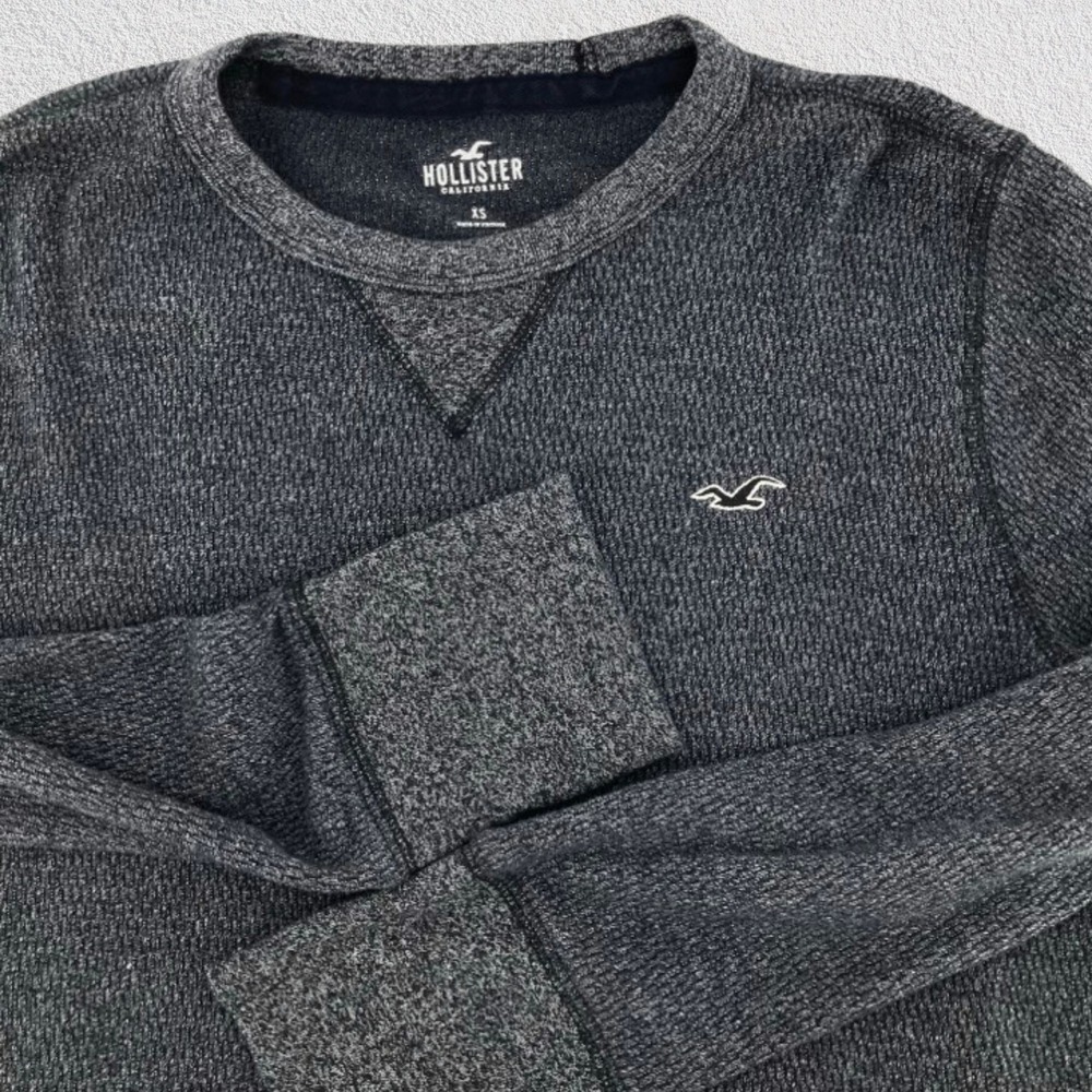 Hollister Long Sleeve Thermal Shirt Women XS Gray Waffle Knit Casual‎ Layering